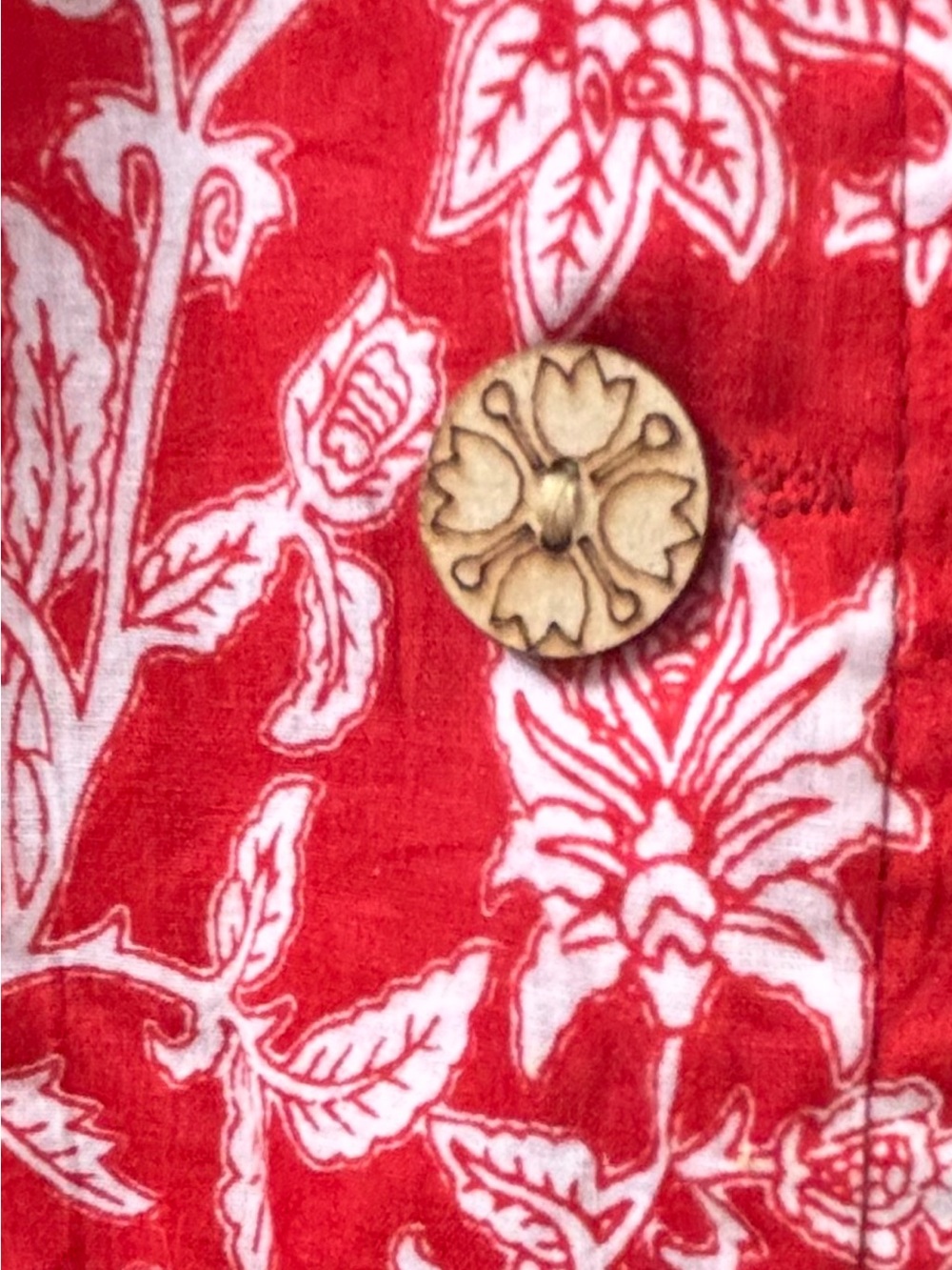 Red Floral Button-Front Tunic Coat - Picture 3 of 5